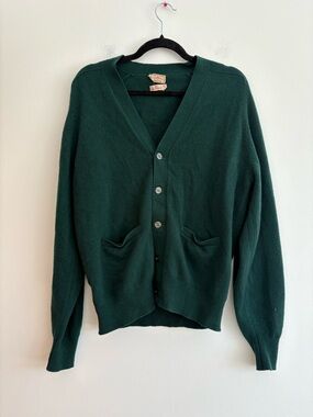 Vintage Alan Paine 100% Cashmere Tartan Green Grandpa Cardigan Kurt Cobain Large
